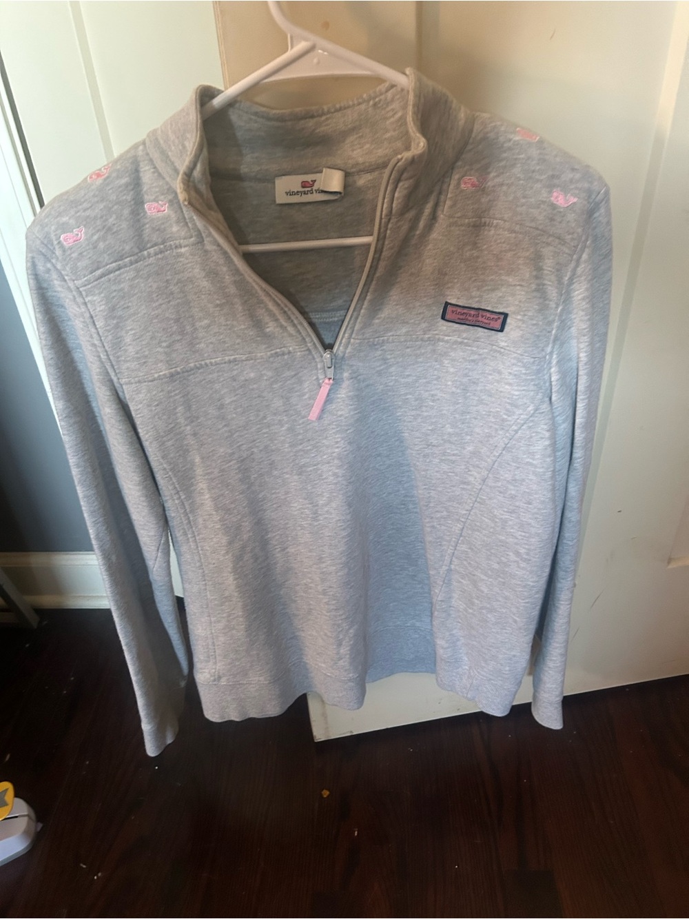 Vineyard Vines Light Gray Quarter-Zip Pullover with Pink Accents